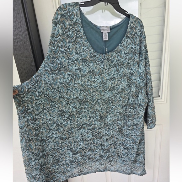 Catherines Tunic Lace Top 5X Plus Embroidered Lined Women New Teal - Picture 8 of 13